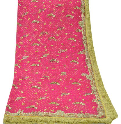 Indian Vintage Heavy Bridal Dupatta Pink Pure Chiffon Silk Long Stole Hand Embroidered Hijab Scarf Zardozi/Dabka Zari 1980s Wedding Dupatta