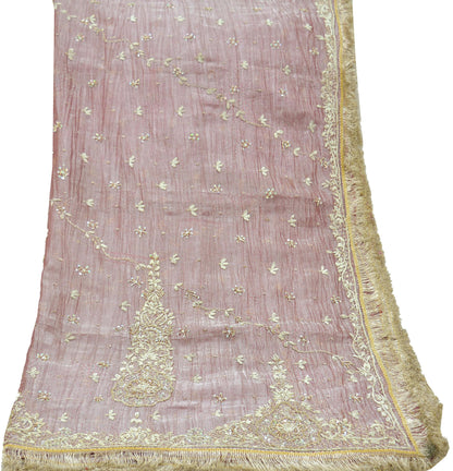 Indian Vintage Bridal Heavy Dupatta Pink Pure Tissue Silk Long Stole Hand Embroidered Hijab Scarves Zari Zardozi/Dabka Wedding Hijab Veil