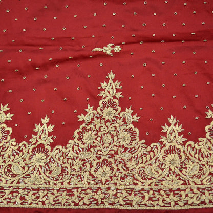 Indian Vintage Heavy Wedding Red Dupatta Pure Satin Silk Long Stole Hand Embroidered Scarves Golden Zardozi Bridal Heavy Dupatta hijab veil