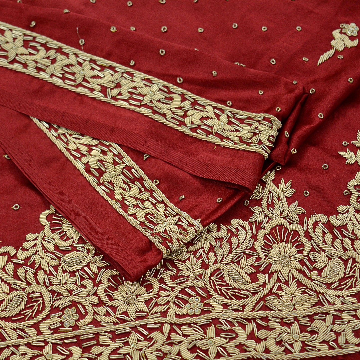 Indian Vintage Heavy Wedding Red Dupatta Pure Satin Silk Long Stole Hand Embroidered Scarves Golden Zardozi Bridal Heavy Dupatta hijab veil