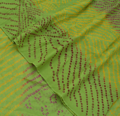 Women Vintage Green Saree Pure Georgette Silk Bandhani Printed Sari Craft Fabric Sewing 5Yard Soft Light Sari Dress Making Quilting Crafting