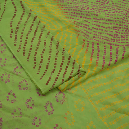 Women Vintage Green Saree Pure Georgette Silk Bandhani Printed Sari Craft Fabric Sewing 5Yard Soft Light Sari Dress Making Quilting Crafting