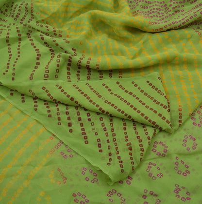 Women Vintage Green Saree Pure Georgette Silk Bandhani Printed Sari Craft Fabric Sewing 5Yard Soft Light Sari Dress Making Quilting Crafting