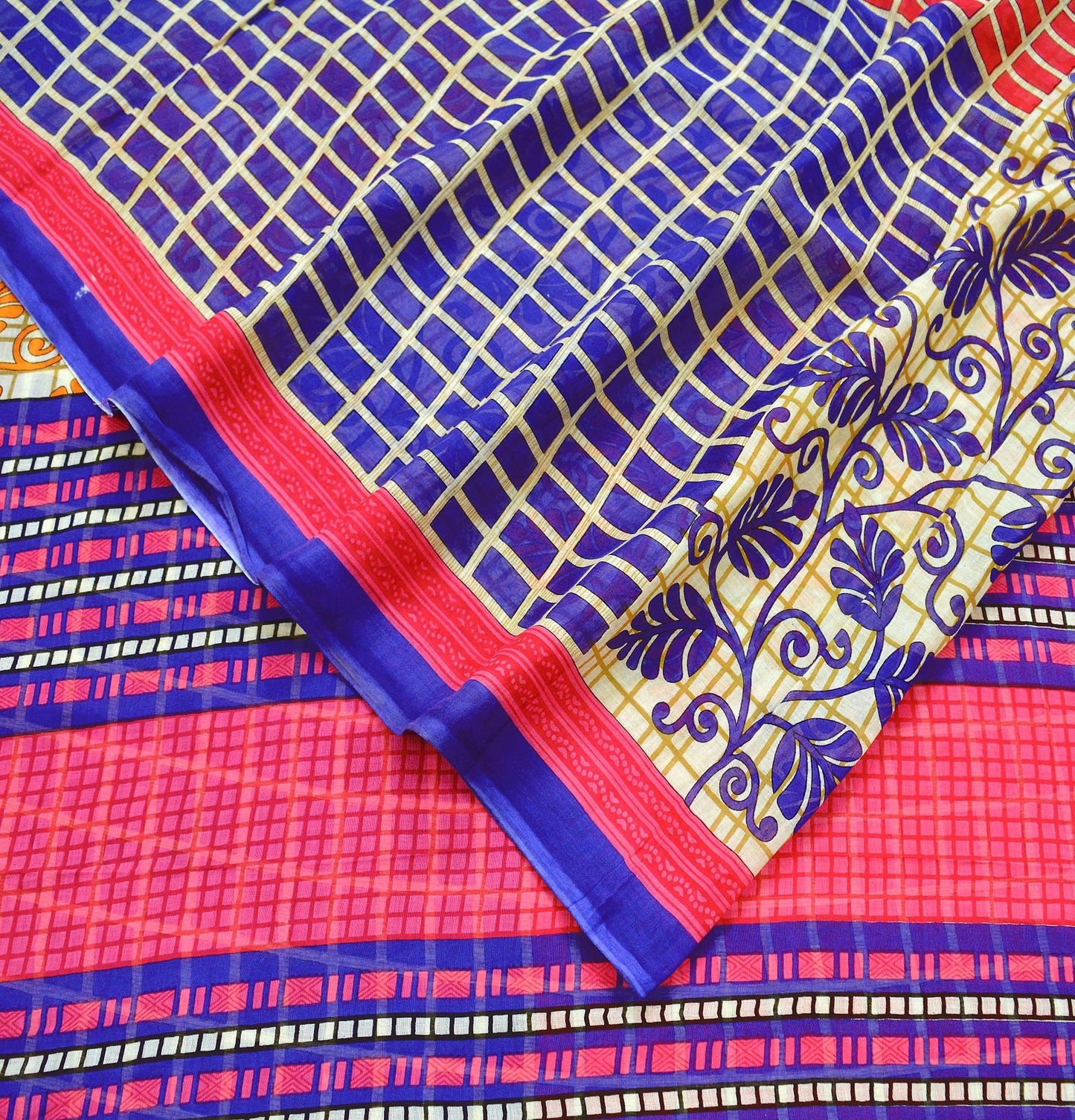 Indian Vintage Sari Purple & Ivory Pure Cotton Printed Saree 5Yd Craft Fabric Sewing Sarong Wrap Boho Floral Quilting crafting dressmaking