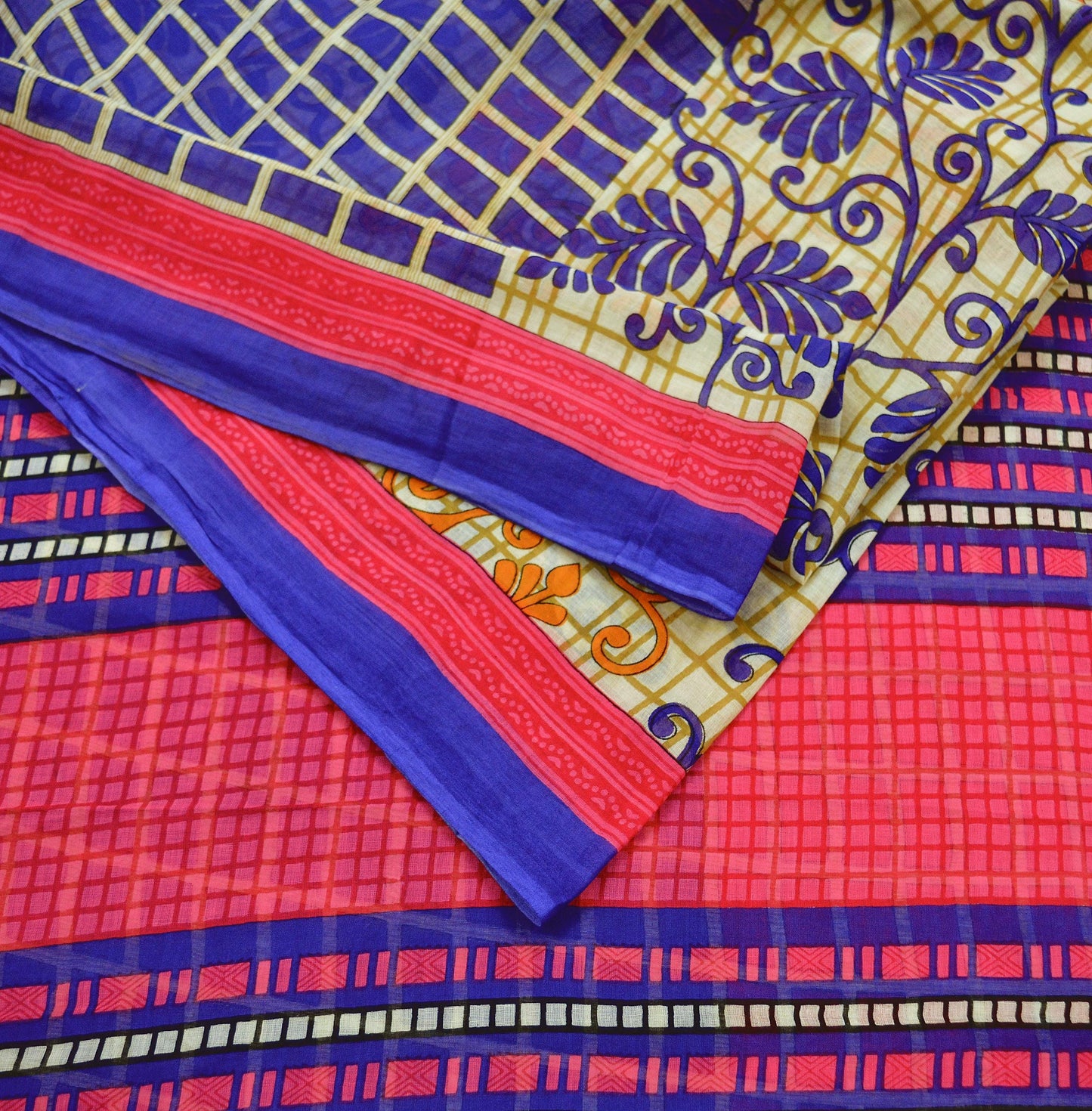 Indian Vintage Sari Purple & Ivory Pure Cotton Printed Saree 5Yd Craft Fabric Sewing Sarong Wrap Boho Floral Quilting crafting dressmaking