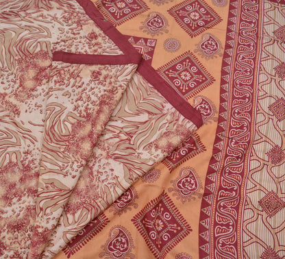 Indian Vintage Sari Maroon/Cream 100% Pure Silk Printed Sarees Craft Fabric 6yd Sewing Soft Dress Designing for Crafting Abstract Quilting