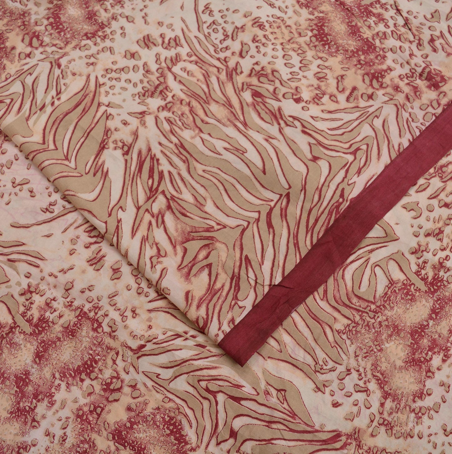 Indian Vintage Sari Maroon/Cream 100% Pure Silk Printed Sarees Craft Fabric 6yd Sewing Soft Dress Designing for Crafting Abstract Quilting