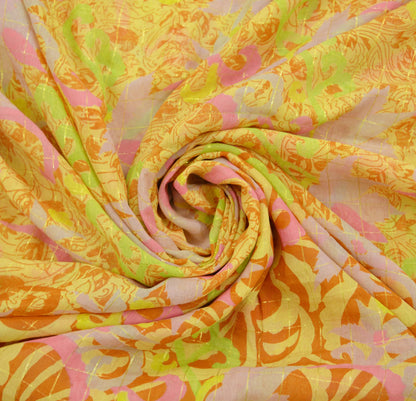 Indian Vintage Sari Yellow Pure Silk Printed Saree 6yd Sewing Craft Fabric DressMaking Soft