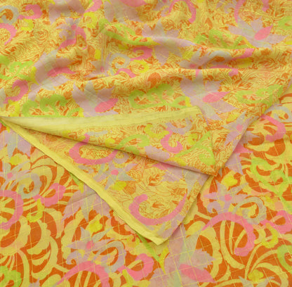 Indian Vintage Sari Yellow Pure Silk Printed Saree 6yd Sewing Craft Fabric DressMaking Soft