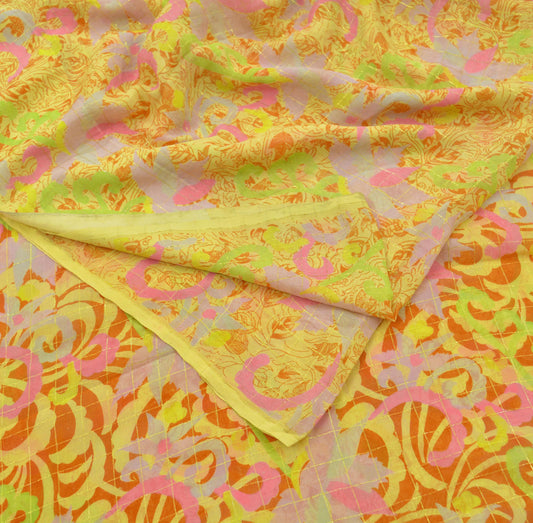 Indian Vintage Sari Yellow Pure Silk Printed Saree 6yd Sewing Craft Fabric DressMaking Soft