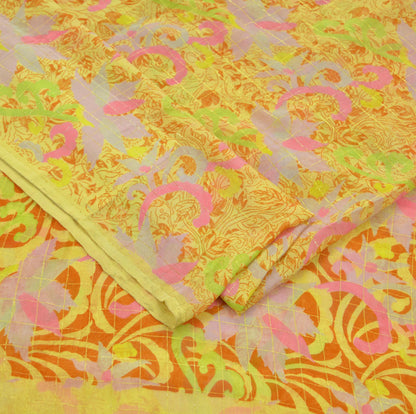 Indian Vintage Sari Yellow Pure Silk Printed Saree 6yd Sewing Craft Fabric DressMaking Soft