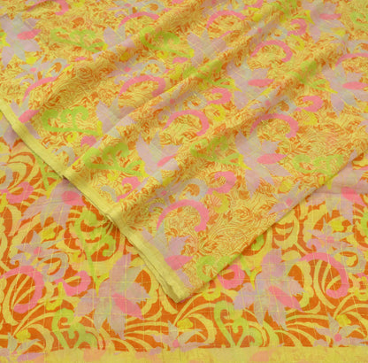 Indian Vintage Sari Yellow Pure Silk Printed Saree 6yd Sewing Craft Fabric DressMaking Soft