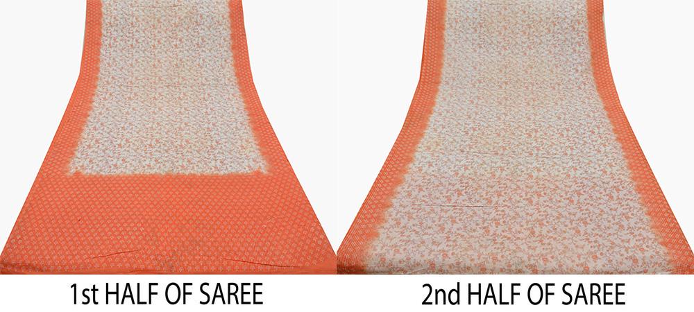 Indian Vintage Sari White & Peach Printed 100% Pure Cotton Sarees Craft Fabric Soft 5Yd Sewing Sarong Wrap Boho Floral Quilting Crafting