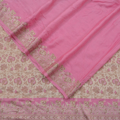 Indian Vintage Pink Sarees Pure Silk Hand Woven Sari Craft Fabric 5Yd Sewing Ethnic Dress making Upcycle Crafting Quilting Bollywood Sarees