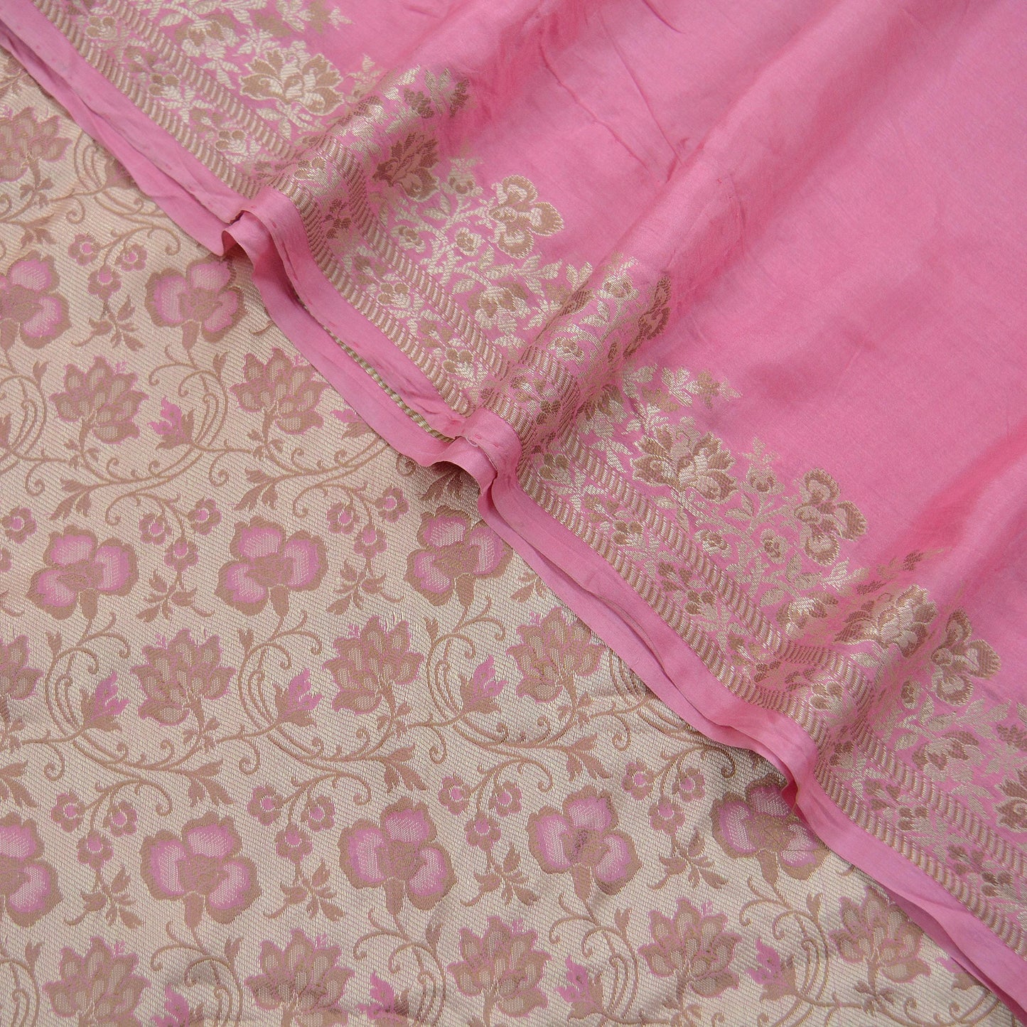 Indian Vintage Pink Sarees Pure Silk Hand Woven Sari Craft Fabric 5Yd Sewing Ethnic Dress making Upcycle Crafting Quilting Bollywood Sarees