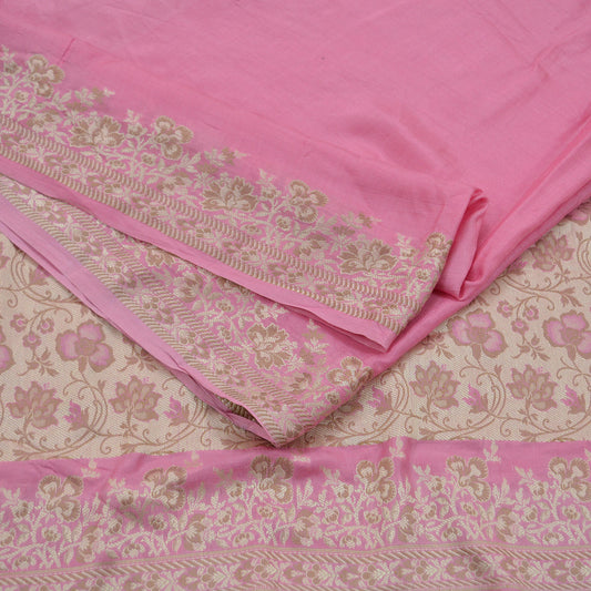 Indian Vintage Pink Sarees Pure Silk Hand Woven Sari Craft Fabric 5Yd Sewing Ethnic Dress making Upcycle Crafting Quilting Bollywood Sarees