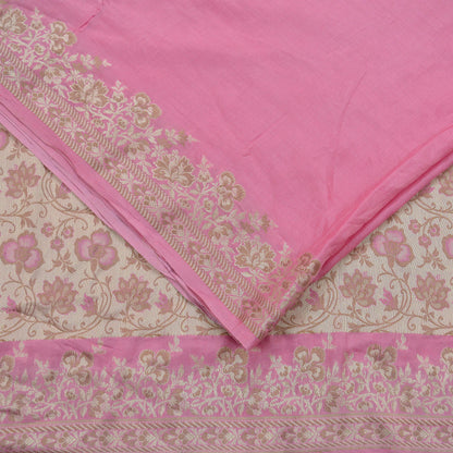 Indian Vintage Pink Sarees Pure Silk Hand Woven Sari Craft Fabric 5Yd Sewing Ethnic Dress making Upcycle Crafting Quilting Bollywood Sarees