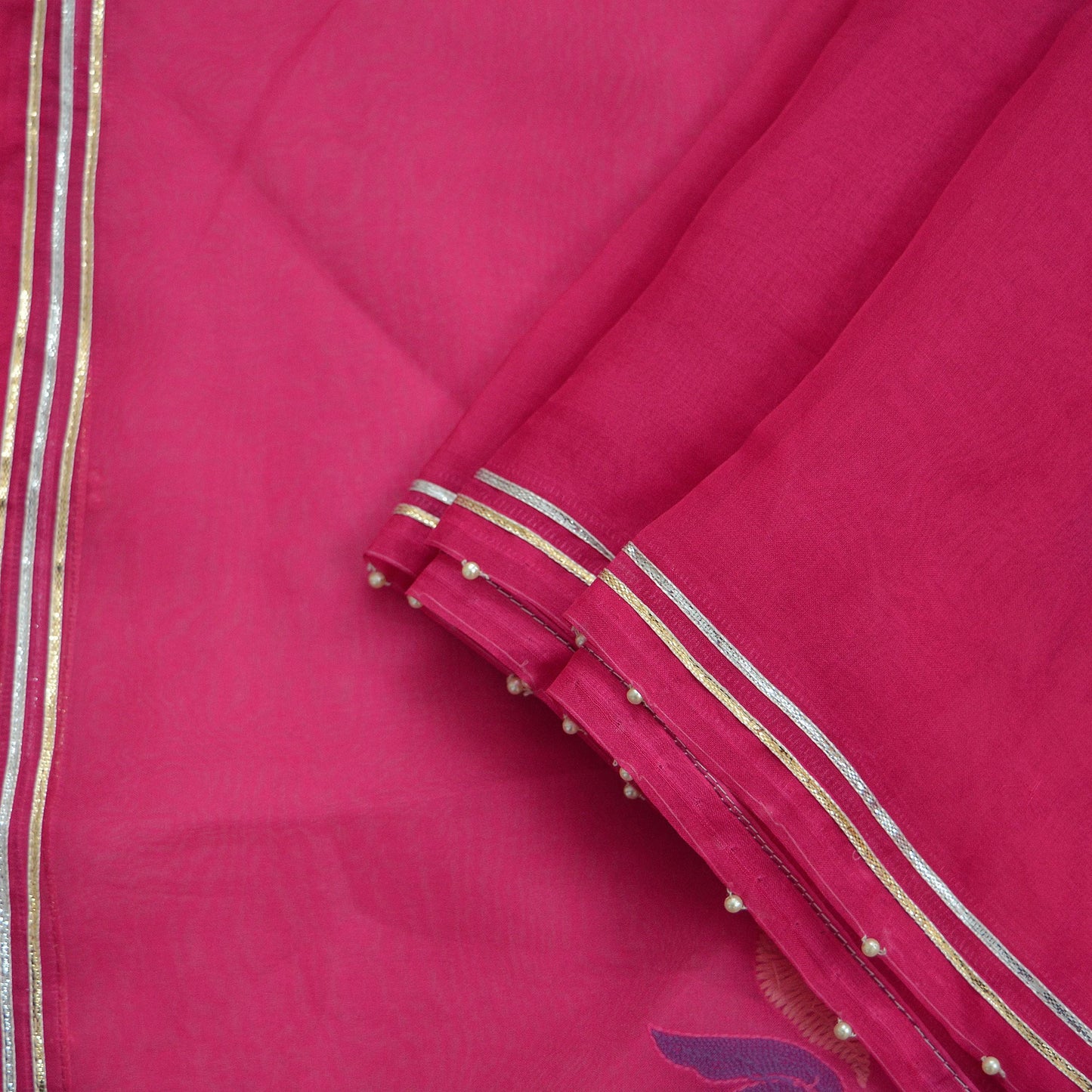 Indian Vintage Dupatta Pink Long Stole Pure Organza Silk Hand Embroidered Indian Scarves Veil Zari Sequins