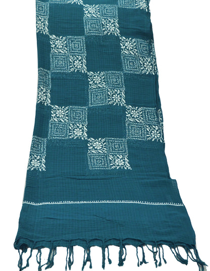 Indian Vintage Teal Blue Dupatta Long Stole Pure Cotton Handmade Chikankari Scarves Veil Scarf Wrap Hippie Boho Soft