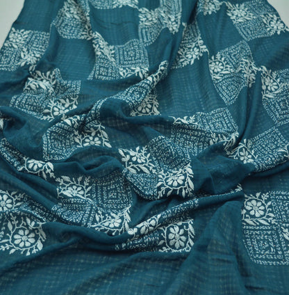 Indian Vintage Teal Blue Dupatta Long Stole Pure Cotton Handmade Chikankari Scarves Veil Scarf Wrap Hippie Boho Soft