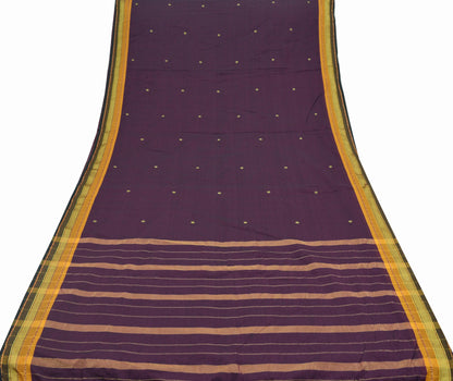 Indian Vintage Sari Purple & Black Blend Cotton Hand Woven Sarees Craft Fabric 5Yd Floral Soft Dress making Quilting Crafting Upcycle Zari