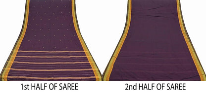 Indian Vintage Sari Purple & Black Blend Cotton Hand Woven Sarees Craft Fabric 5Yd Floral Soft Dress making Quilting Crafting Upcycle Zari