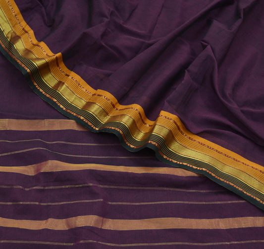 Indian Vintage Sari Purple & Black Blend Cotton Hand Woven Sarees Craft Fabric 5Yd Floral Soft Dress making Quilting Crafting Upcycle Zari