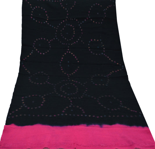 Indian Vintage Pink & Black Long Bandhani Print Woolen Shawl Stole Floral Veil Woman Hijab Shawl Warm Soft cozy for her for women's