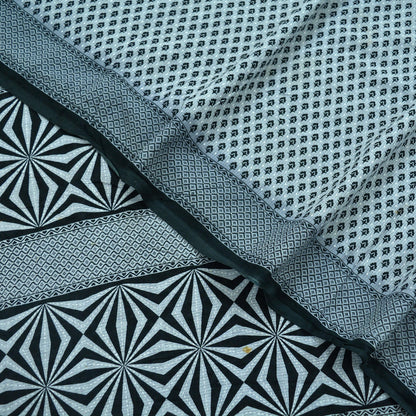 Indian Vintage Black & Gray Saree Printed Pure Cotton Indian Sari Craft Fabric 5Yd Sewing Soft Sarong Wrap Boho Floral Quilting Crafting