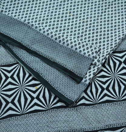 Indian Vintage Black & Gray Saree Printed Pure Cotton Indian Sari Craft Fabric 5Yd Sewing Soft Sarong Wrap Boho Floral Quilting Crafting