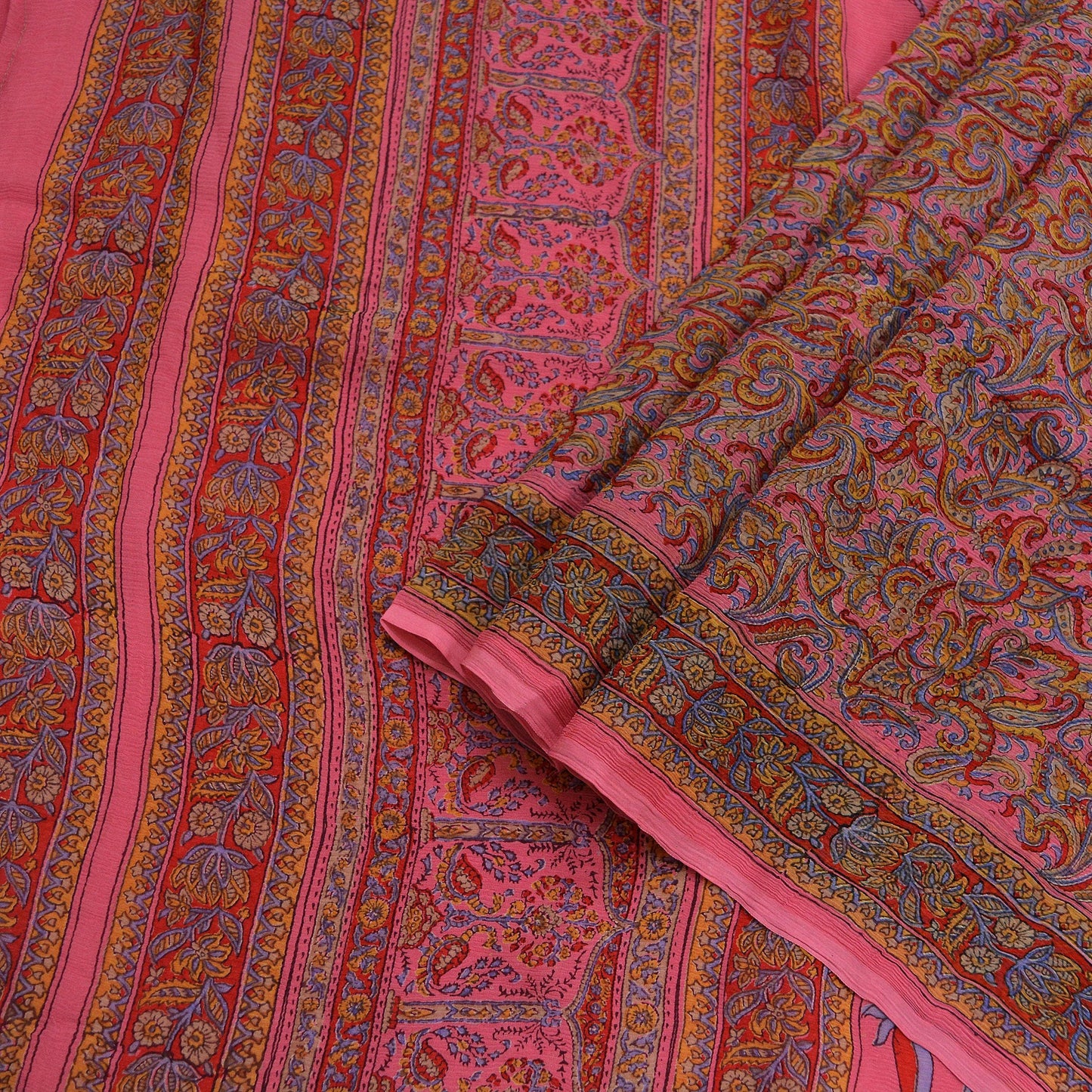 Women Vintage Sari Pink Pure Chiffon Silk Printed Sarees Craft Fabric Sewing 6Yd Soft Dress Making Quilting Crafting Upcycle