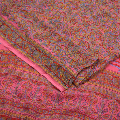 Women Vintage Sari Pink Pure Chiffon Silk Printed Sarees Craft Fabric Sewing 6Yd Soft Dress Making Quilting Crafting Upcycle