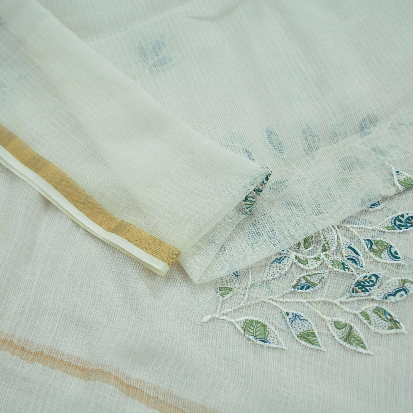 Indian Vintage White Dupatta Long Stole Embroidered Pure Cotton Scarves Veil Golden Zari Soft Fringes