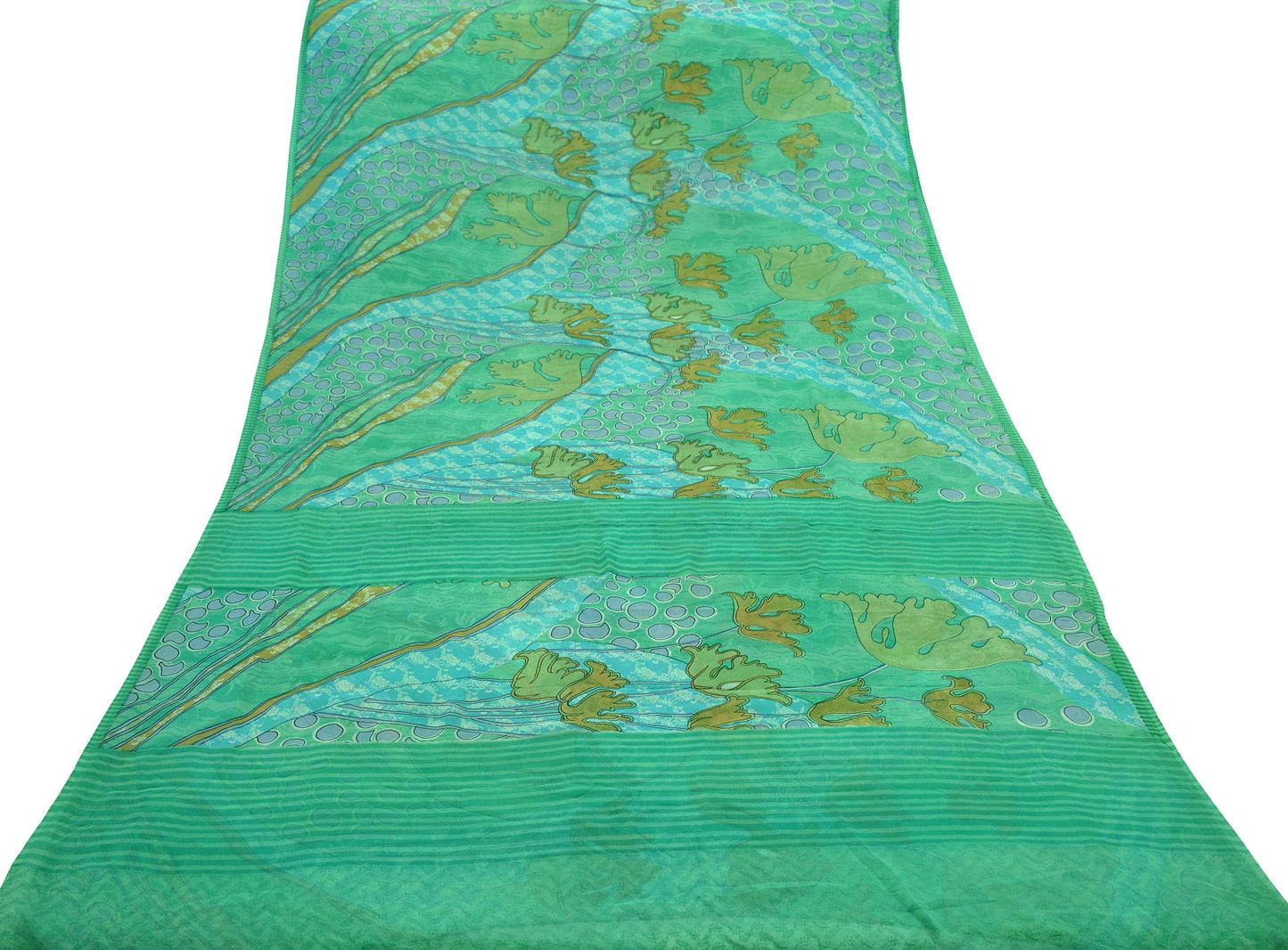 Indian Vintage Sari 100% Pure Georgette Silk Printed Sarees Craft Fabric Sewing 5yd Soft Abstract Wrap Boho Dress making Quilting Crafting