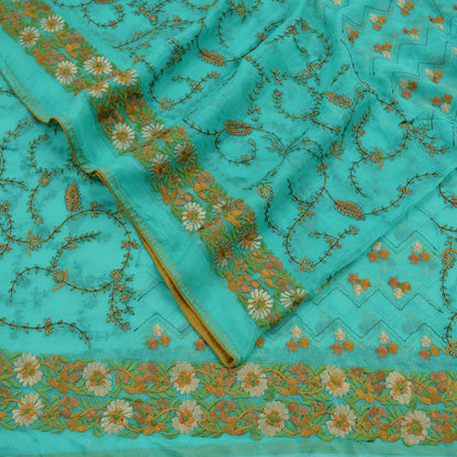 Indian Vintage Green Dupatta Blend Chiffon Long Stole Embroidered Scarves Floral Design Stole Veil Wrap