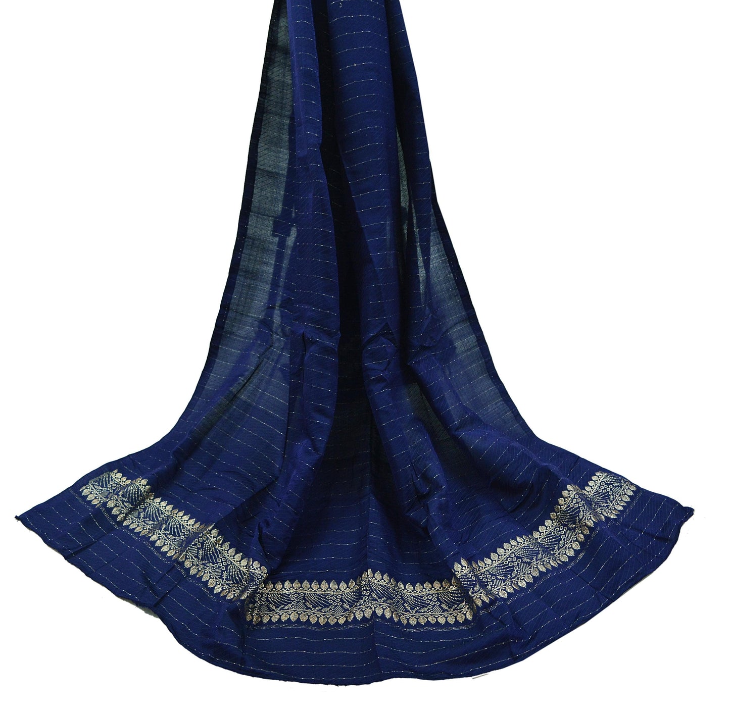 Indian Vintage Deep Blue Dupatta Long Stole Pure Satin silk Woven Brocade Banarasi Scarves Veil Scarf Wrap Hippie Boho Soft Floral Zari