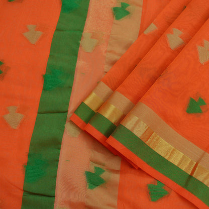 Indian Vintage Sari Orange Hand Woven Saree Organza Craft Fabric 6Yd Ethnic Sewing Geometric Zari Crafting Quilting Upcycle Dress making
