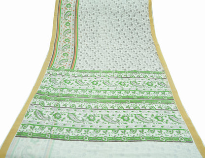 Indian Vintage Sari White Block Printed Pure Cotton Sarees Craft Fabric Soft 5Yd Sewing Sarong Wrap Boho Paisley Dress making Quilting