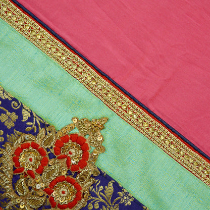 Indian Vintage Heavy Sari Pink Pure Silk Hand Embroidered Saree Fabric 5Yd Sewing Soft Zardozi/Dabka Sequins Wedding Heavy sarees Ethnic