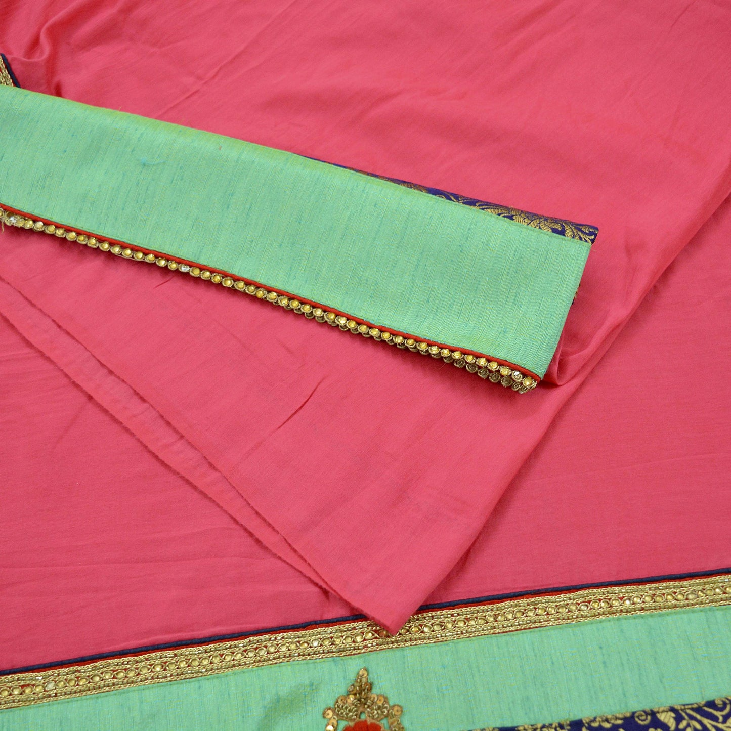 Indian Vintage Heavy Sari Pink Pure Silk Hand Embroidered Saree Fabric 5Yd Sewing Soft Zardozi/Dabka Sequins Wedding Heavy sarees Ethnic