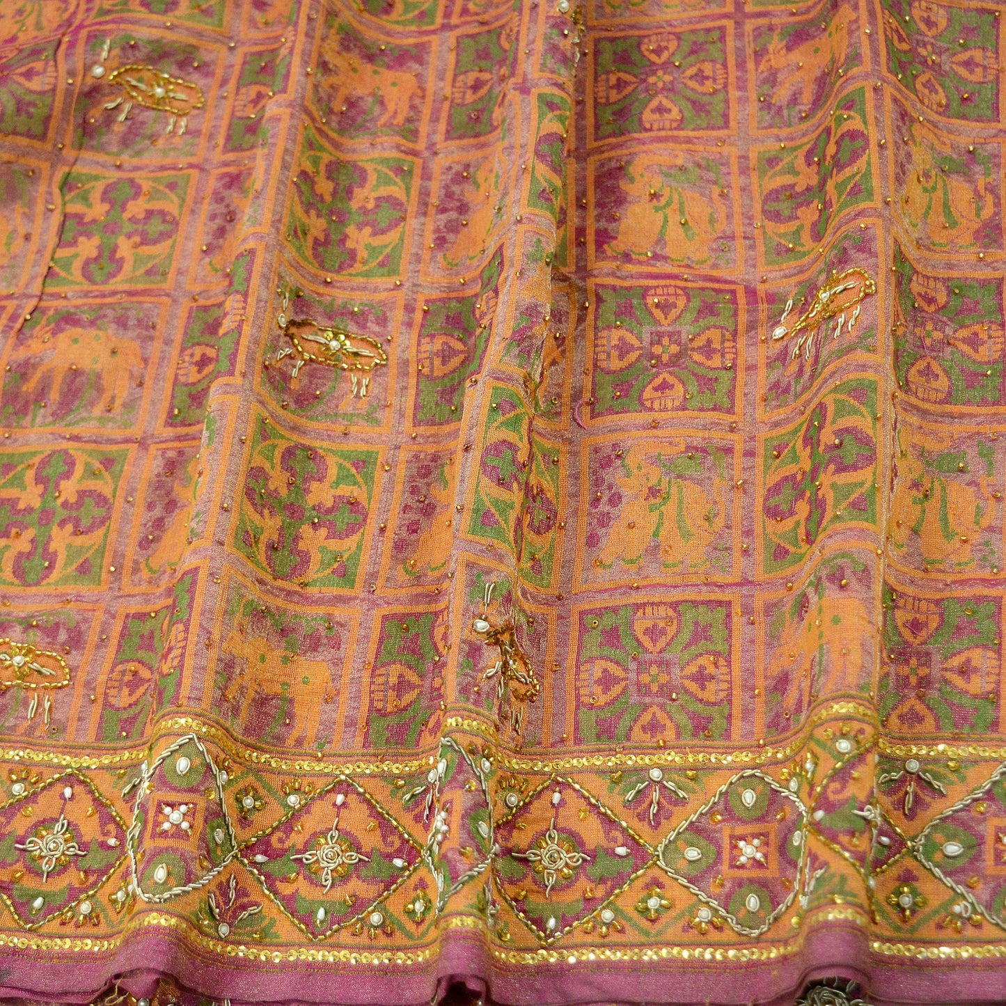 Indian Antique Vintage Heavy Wedding Sari Pure Tissue Silk Hand Embroidered Sarees 5yd Fabric Ethnic Zari Zardozi/Dabka