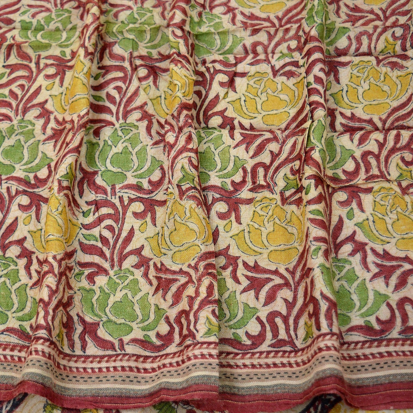 Indian Vintage Heavy Sari 100% Pure Woolen Beige Woven Printed Sarees Fabric 5Yd Craft Fabric Soft Floral Crafting Dress Making upcycle