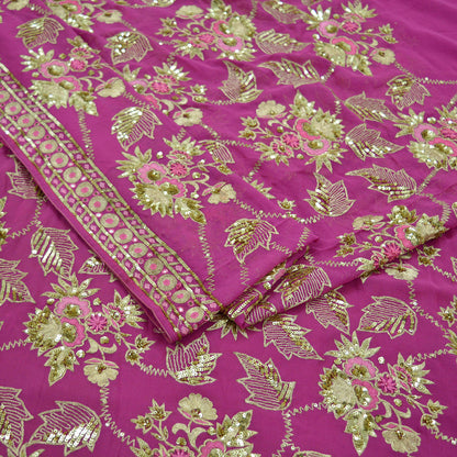 Indian Vintage Heavy Sari Pink Pure Georgette Silk Hand Beaded Sarees Craft Fabric 5Yd Sewing Soft Ethnic Wedding Heavy Sarees Dress making