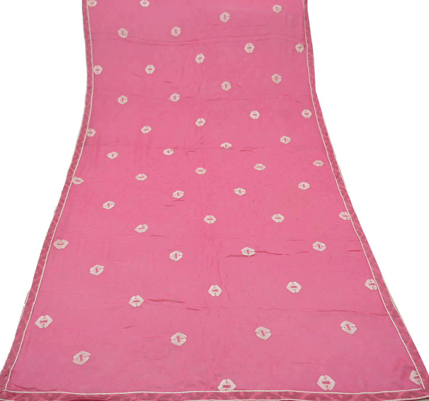 Indian Vintage Dupatta Pink Pure Georgette Silk Long Stole Hand Embroidered Scarves Floral Design Stole Veil Wrap