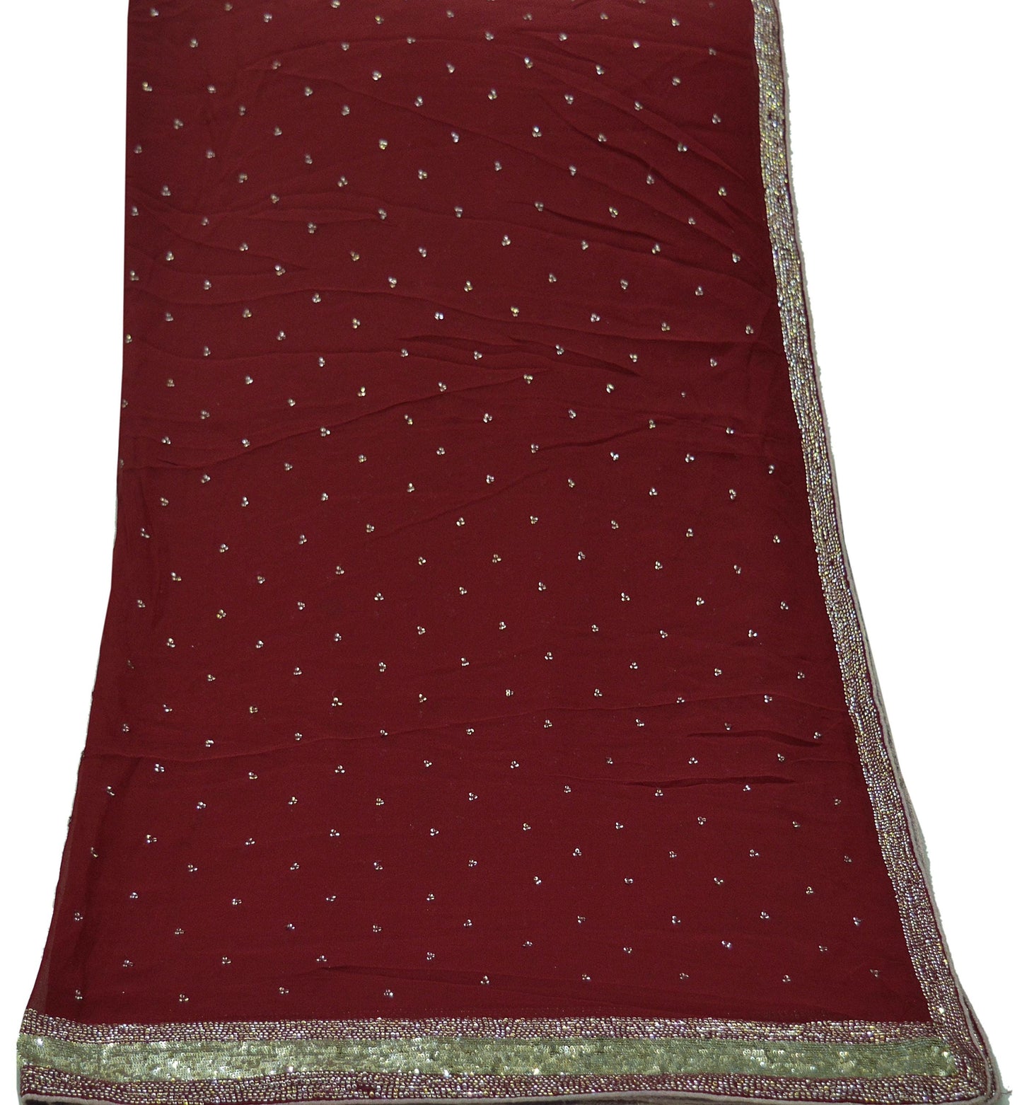 Indian Vintage Dupatta Maroon Pure Georgette silk Long Stole Hand Embroidered Scarves Stole Veil Wrap Sequins