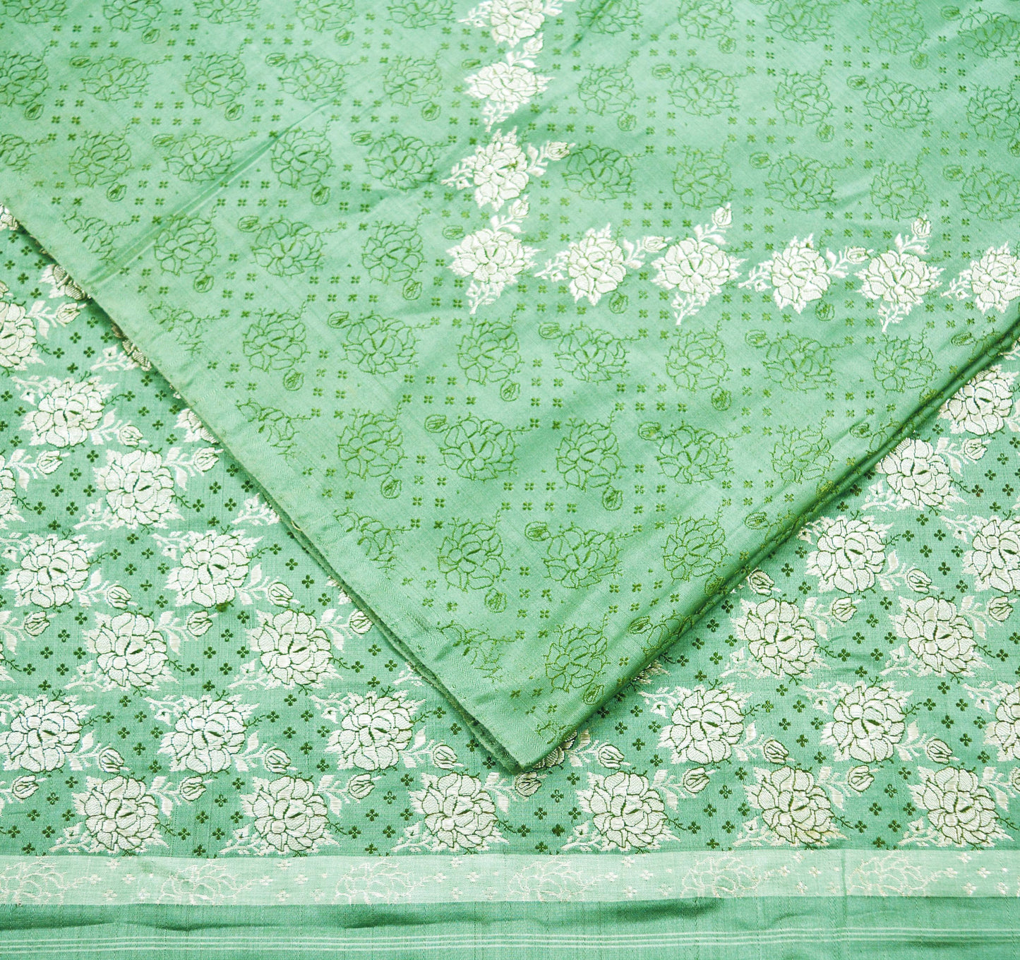 Indian Vintage Heavy Wedding Sari Green Pure Satin Silk Woven Banarasi Brocade Sarees Fabric Zari 5Yd Dress making Upcycle Bridal Green Sari