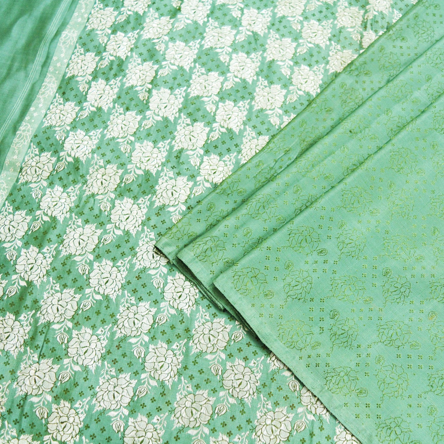 Indian Vintage Heavy Wedding Sari Green Pure Satin Silk Woven Banarasi Brocade Sarees Fabric Zari 5Yd Dress making Upcycle Bridal Green Sari