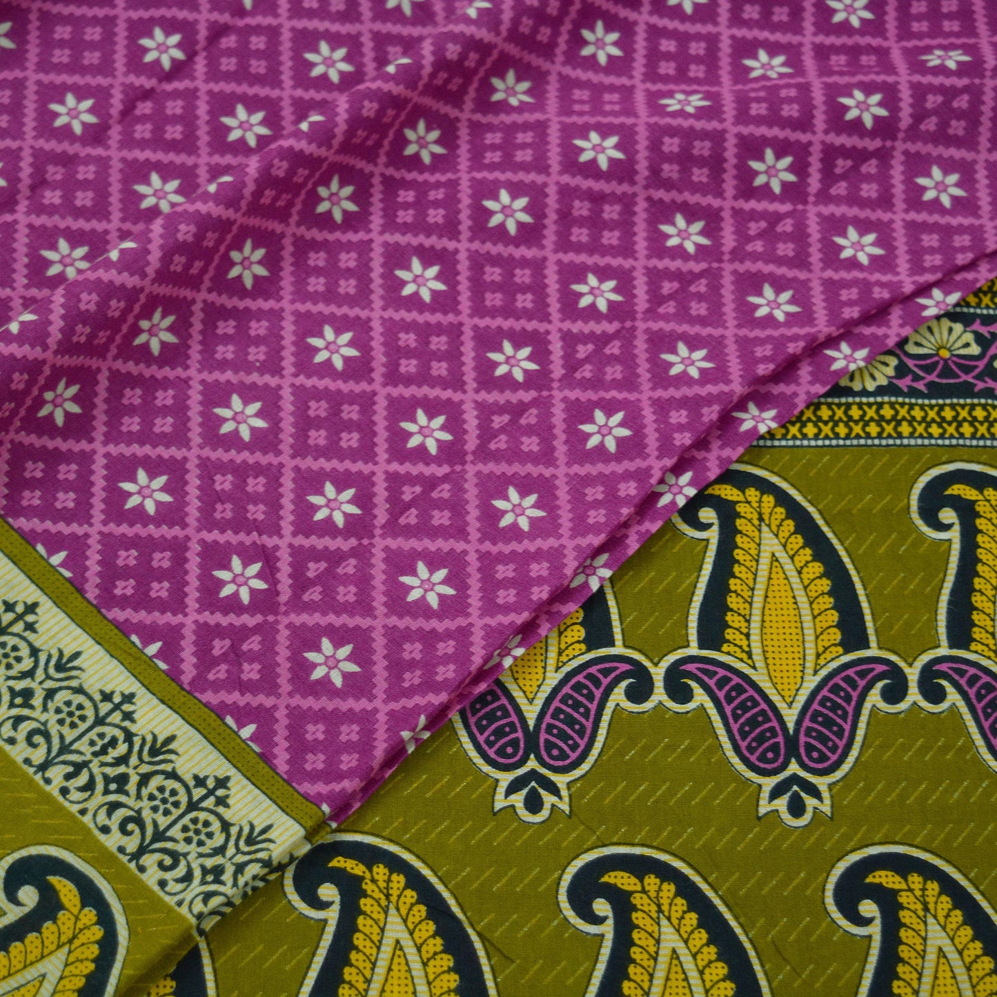 Indian Vintage Sari Purple & Green Pure Cotton Printed Saree 5Yd Craft Fabric Sewing Sarong Wrap Boho Floral Quilting crafting dressmaking