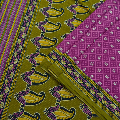 Indian Vintage Sari Purple & Green Pure Cotton Printed Saree 5Yd Craft Fabric Sewing Sarong Wrap Boho Floral Quilting crafting dressmaking