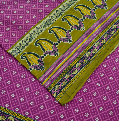 Indian Vintage Sari Purple & Green Pure Cotton Printed Saree 5Yd Craft Fabric Sewing Sarong Wrap Boho Floral Quilting crafting dressmaking
